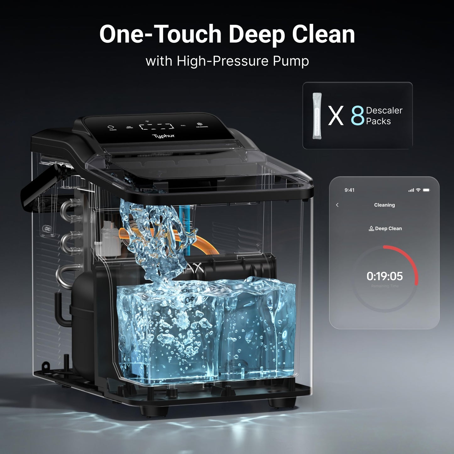 Typhur Smart Nugget Ice Maker Countertop with App Control, Pebble Ice Machine, Portable Pellet Ice Maker with Handle, Self-Cleaning Pump, 8 Cleaners, 35lbs/24H for Home, Kitchen, Office, RV, Silver