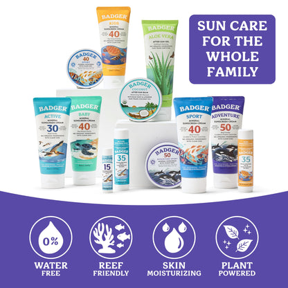 Badger Reef Safe Mineral Sunscreen, SPF 50, 98% Organic with Zinc Oxide, Non Toxic, Water Resistant, Unscented & Hypoallergenic, Broad - Spectrum, For Adventure & Sport, 2.9 fl oz