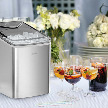 Silonn Countertop Ice Maker with 2.5L Expandable Ice Basket, 26.5lbs/24H, 9 Cubes in 6 Mins, 2 Ice Sizes, Self-Cleaning & LED Touch Control for Home Kitchen Office