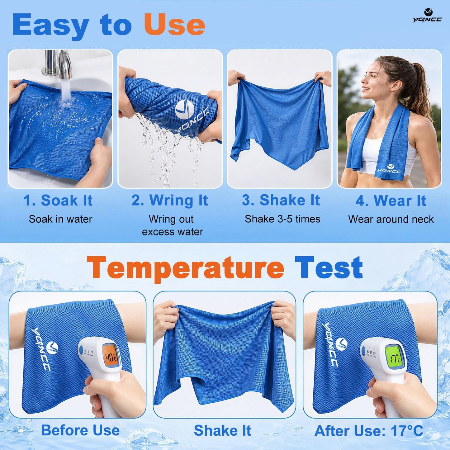 YQXCC 4 Pack Cooling Towels (40"x12"), Cool Neck Towel, Soft Breathable Microfiber for Gym, Yoga, Golf, Running, Camping & Summer Outdoor Activities
