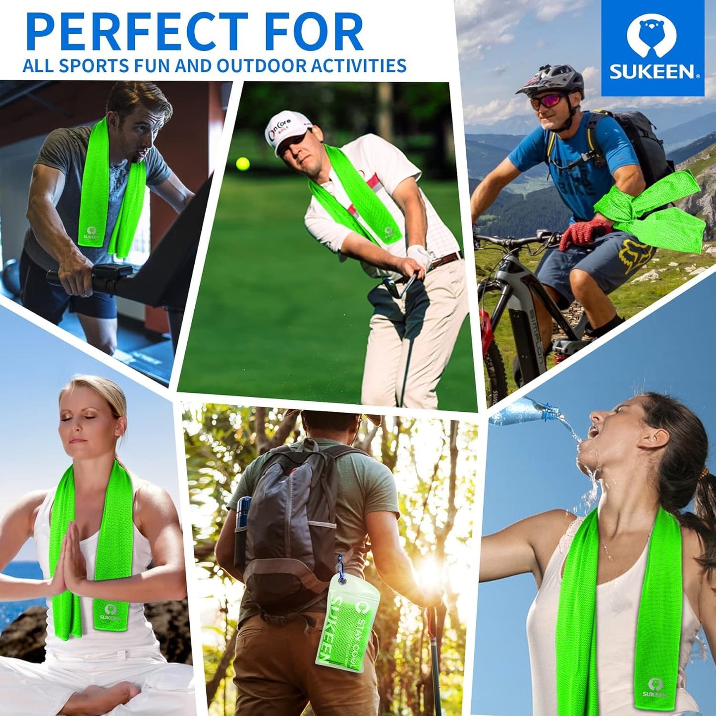 Sukeen 4 Pack Cooling Towels (40"x12") for Neck and Face, Cooling Neck Wraps, Breathable Cooling Towel for Hot Weather, Sweat Towels for Yoga, Sports, Golf, Gym, Camping, Running, Fitness, Workout