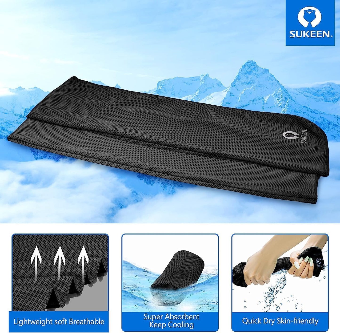 Sukeen 4 Pack Cooling Towels (40"x12") for Neck and Face, Cooling Neck Wraps, Breathable Cooling Towel for Hot Weather, Sweat Towels for Yoga, Sports, Golf, Gym, Camping, Running, Fitness, Workout
