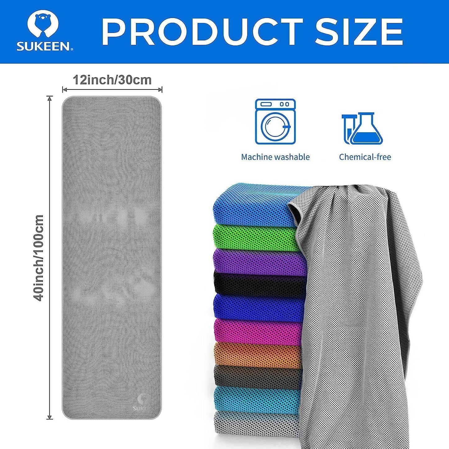 Sukeen 4 Pack Cooling Towels (40"x12") for Neck and Face, Cooling Neck Wraps, Breathable Cooling Towel for Hot Weather, Sweat Towels for Yoga, Sports, Golf, Gym, Camping, Running, Fitness, Workout