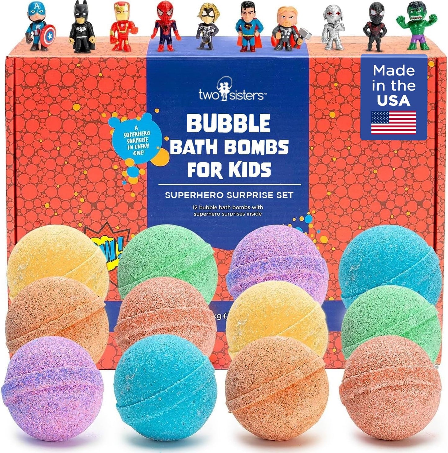 Superhero Bath Bombs for Kids with Surprise Toys Inside (6 Pack) - Large Bubble Bomb Fizzies for Boys, Girls, & Toddlers - Birthday Gift for Kids - Fruity Scent, USA Made by Two Sisters
