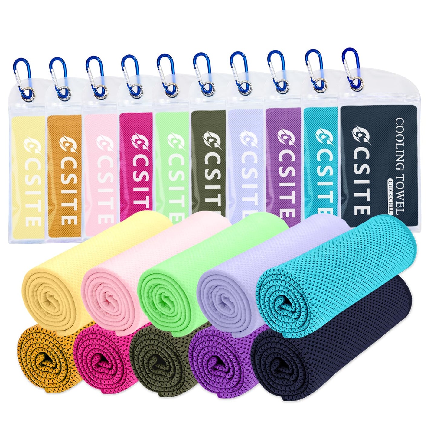 CSITE 4 Pack Cooling Towels (47"x12") for Neck and Face, Ice Towel for Hot Weather, Soft Breathable Chilly Gym Towels, Microfiber Towel for Work Out, Yoga, Running, Camping & More Activities