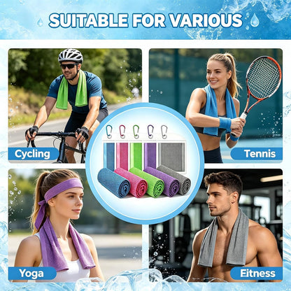 Cooling Towel for Neck and Face, 5 Pack Soft Microfiber Cold Towel | 40 X 12 Inch Breathable Cooling Towels, Cool Towels For Neck Hot Weather, Sports, Yoga, Workout, Running, Golf, Camping