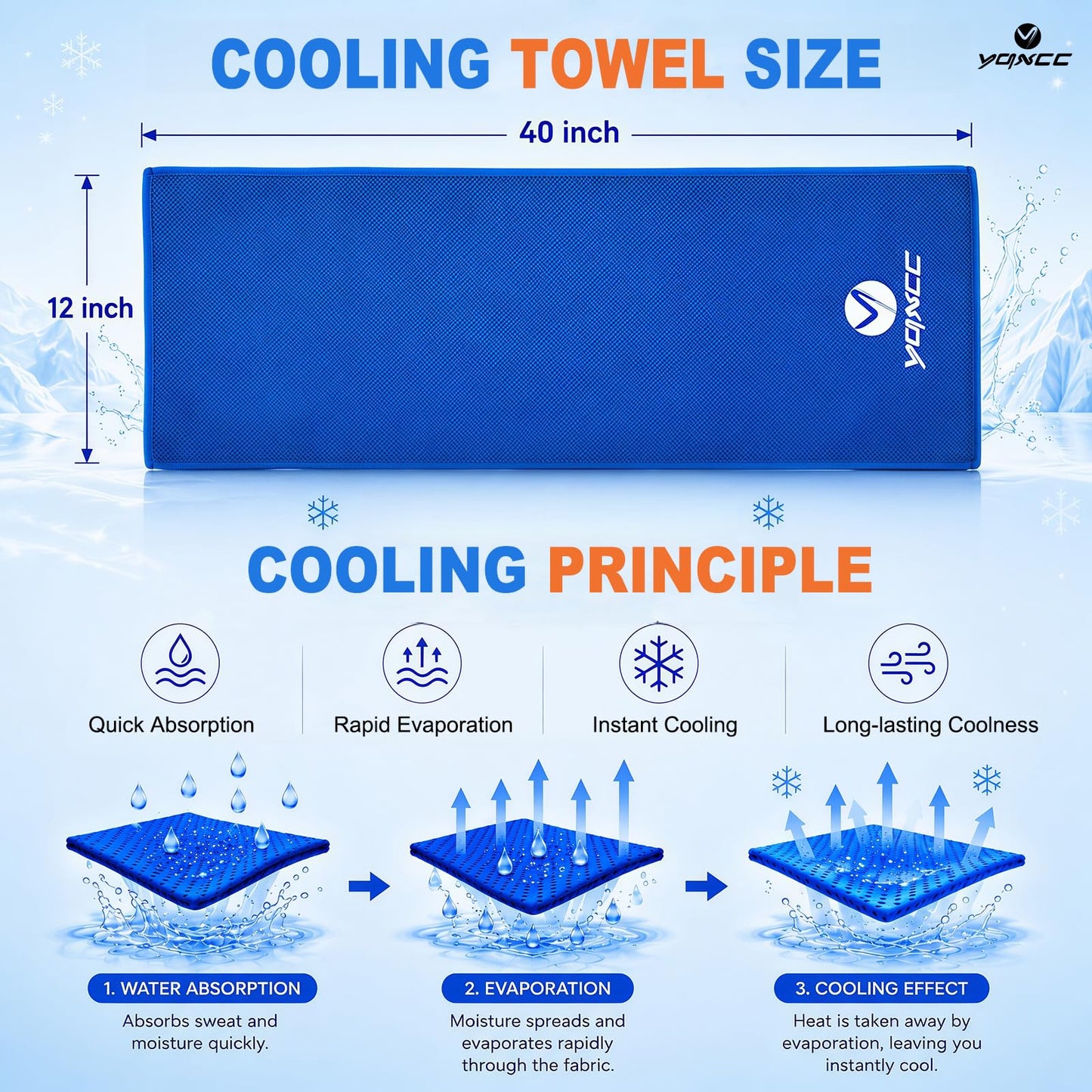 YQXCC 4 Pack Cooling Towels 40"x12", Cold Cool for Neck & Face | Cooling Neck Wraps, Soft Breathable Microfiber Chilly Towels, Ideal for Gym, Yoga, Golf, Running, Camping & Hot Weather