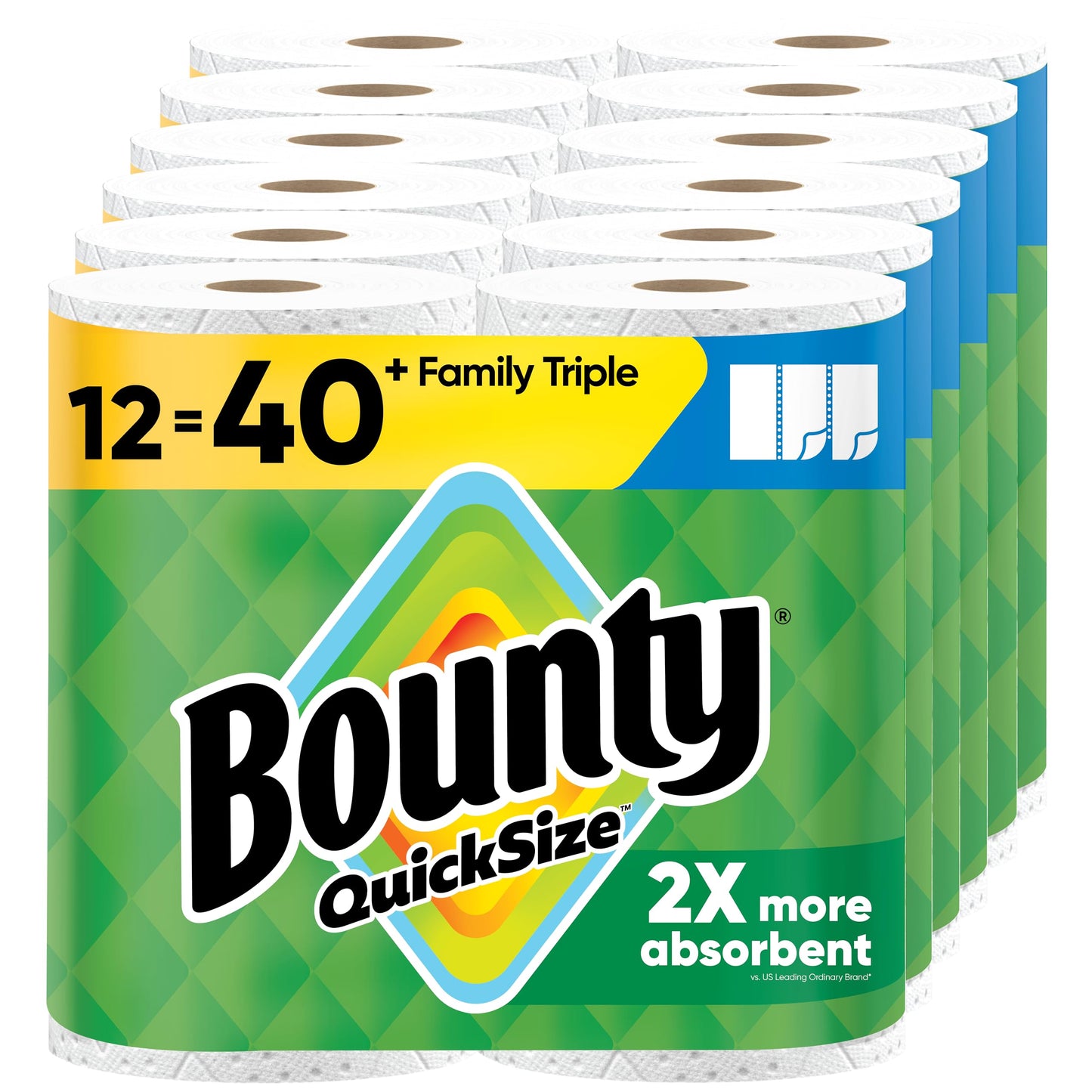 Bounty Paper Towels Quick Size, White, 16 Family Rolls = 40 Regular Rolls