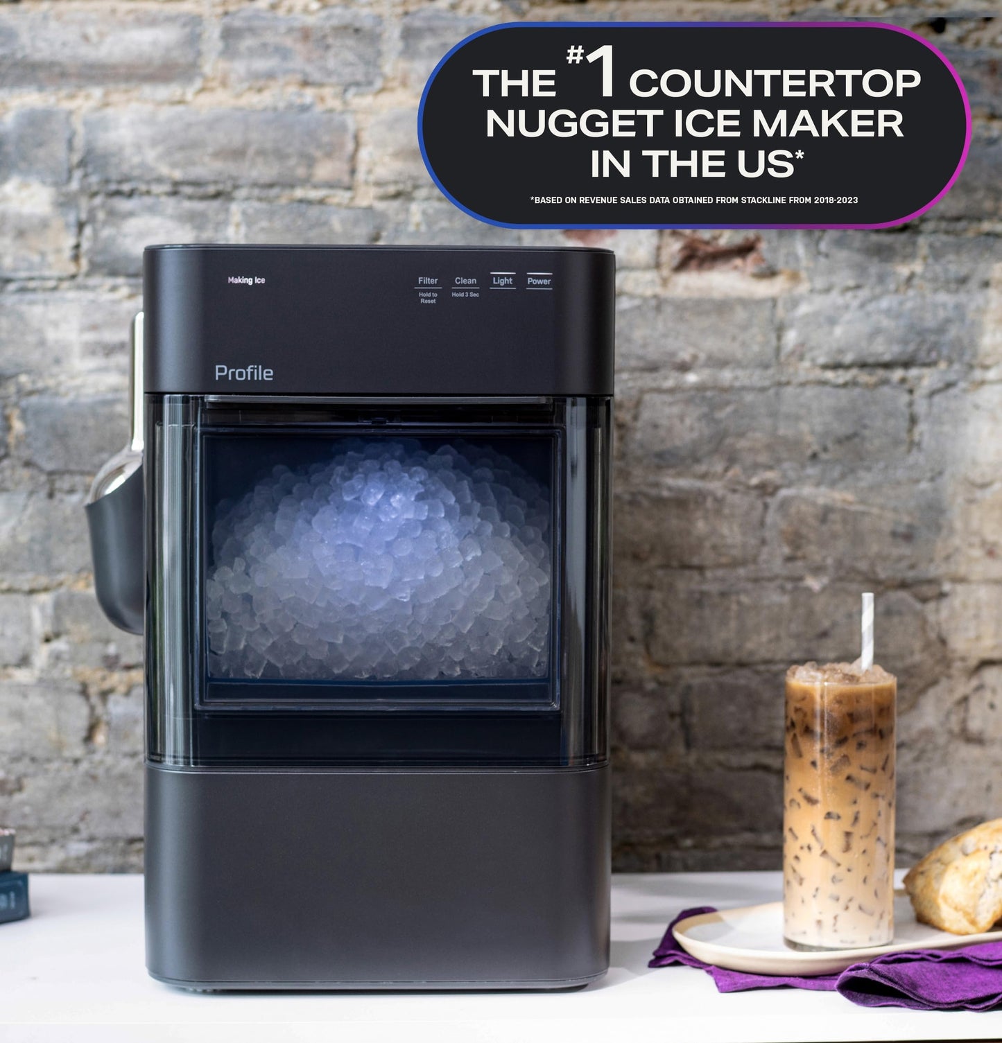 GE Profile Opal 2.0 Ultra Nugget Ice Maker with Scale Inhibiting Filter, Scoop Included, 38 lbs in 24 Hours, Pellet Ice Machine with WiFi & Smart Connected, Stainless Steel