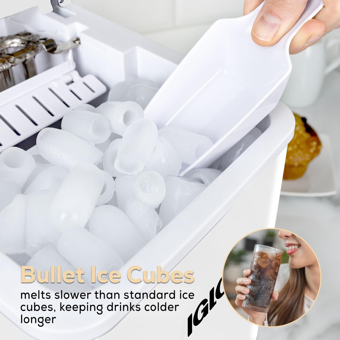 Igloo Automatic Self-Cleaning Portable Electric Countertop Ice Maker Machine with Handle, 26 Pounds in 24 Hours, 9 Ice Cubes Ready in 7 Minutes, with Ice Scoop and Basket