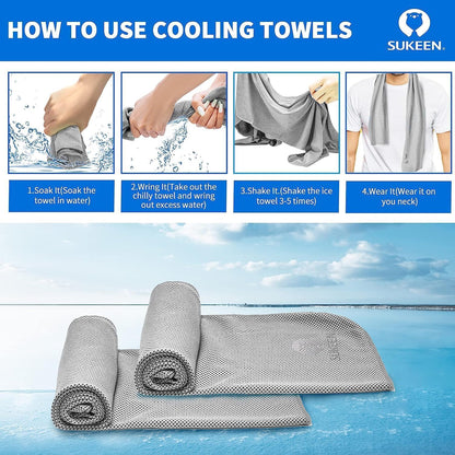 Sukeen 4 Pack Cooling Towels (40"x12") for Neck and Face, Cooling Neck Wraps, Breathable Cooling Towel for Hot Weather, Sweat Towels for Yoga, Sports, Golf, Gym, Camping, Running, Fitness, Workout