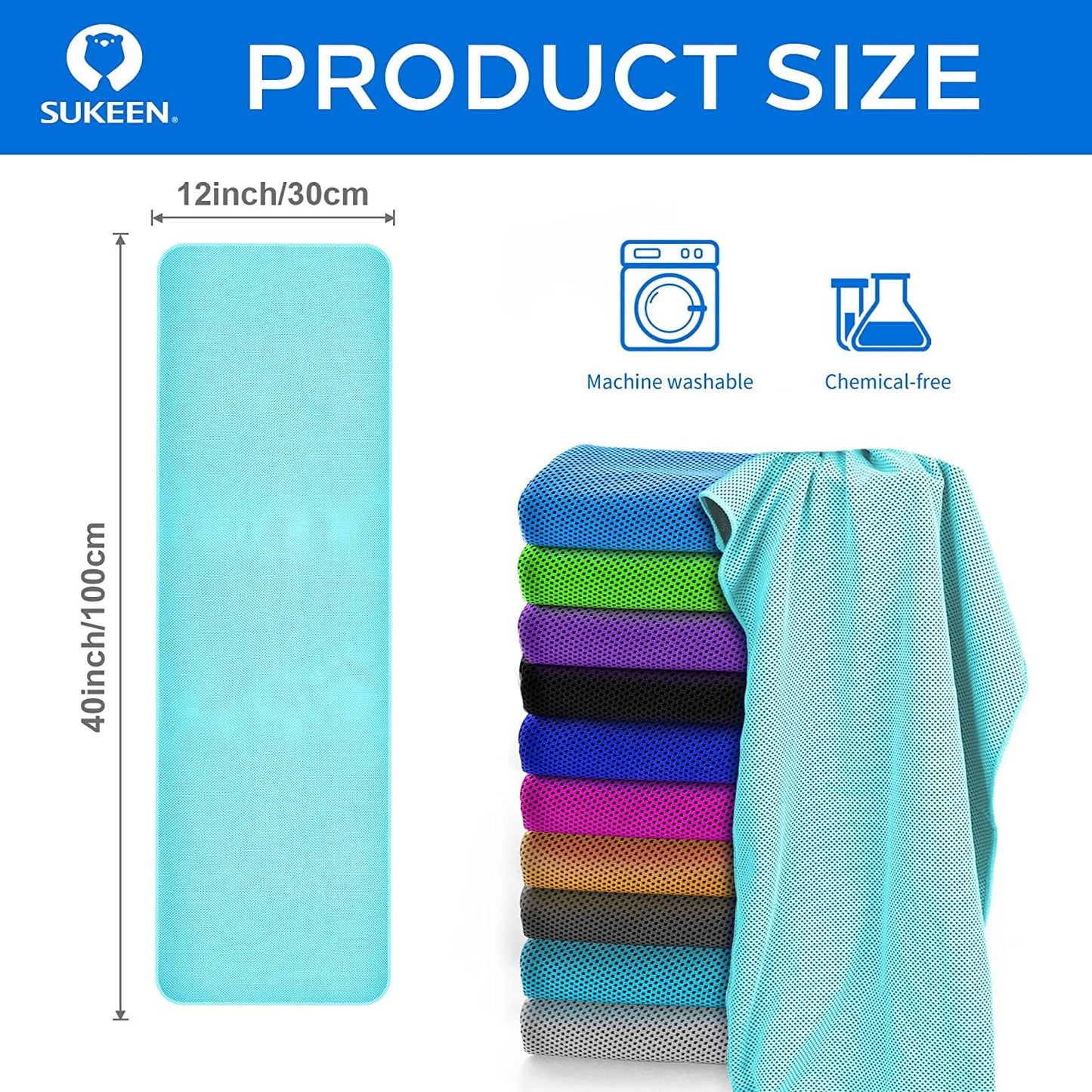 Sukeen 4 Pack Cooling Towels (40"x12") for Neck and Face, Cooling Neck Wraps, Breathable Cooling Towel for Hot Weather, Sweat Towels for Yoga, Sports, Golf, Gym, Camping, Running, Fitness, Workout