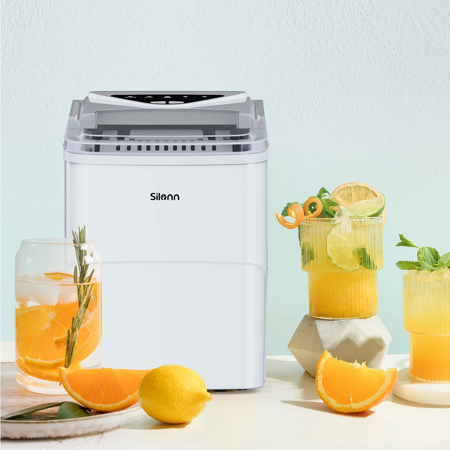 Silonn Countertop Ice Maker with 2.5L Expandable Ice Basket, 26.5lbs/24H, 9 Cubes in 6 Mins, 2 Ice Sizes, Self-Cleaning & LED Touch Control for Home Kitchen Office