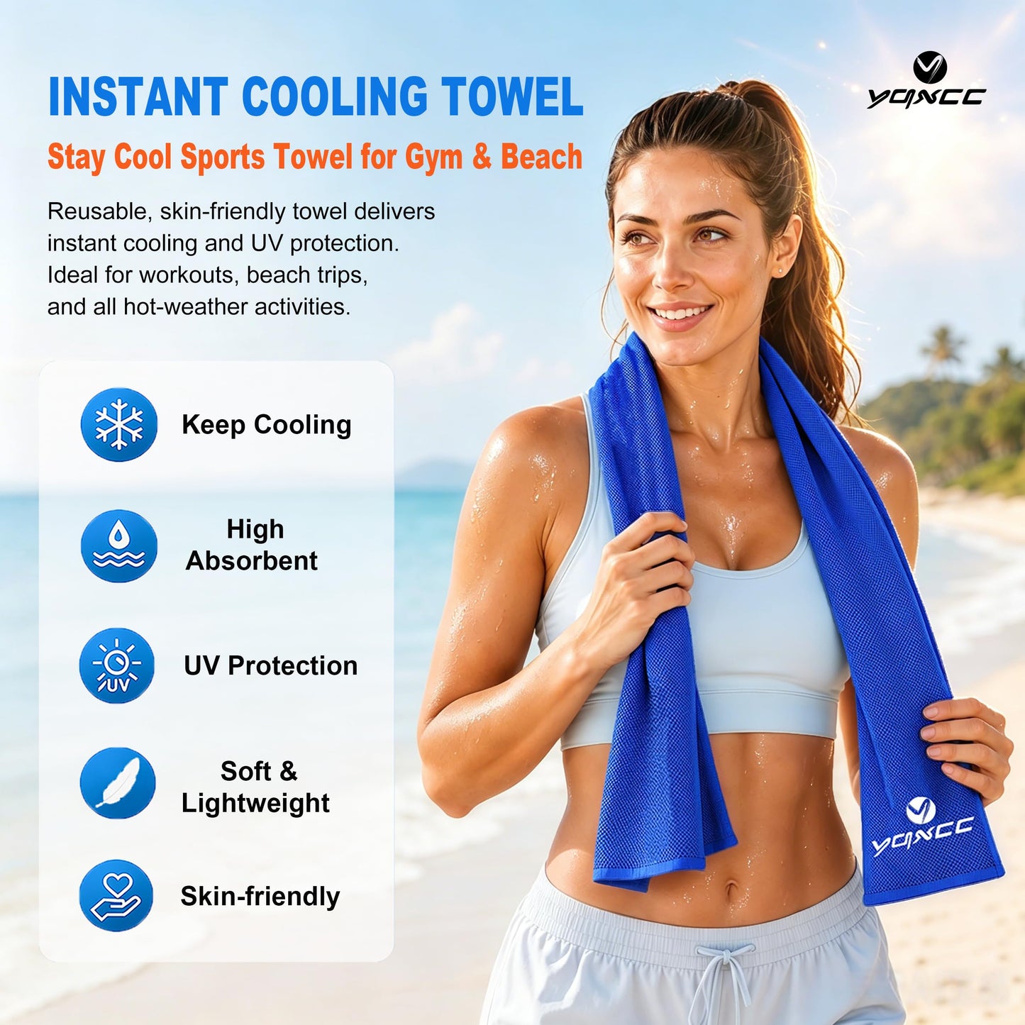YQXCC 4 Pack Cooling Towels (40"x12"), Cool Neck Towel, Soft Breathable Microfiber for Gym, Yoga, Golf, Running, Camping & Summer Outdoor Activities