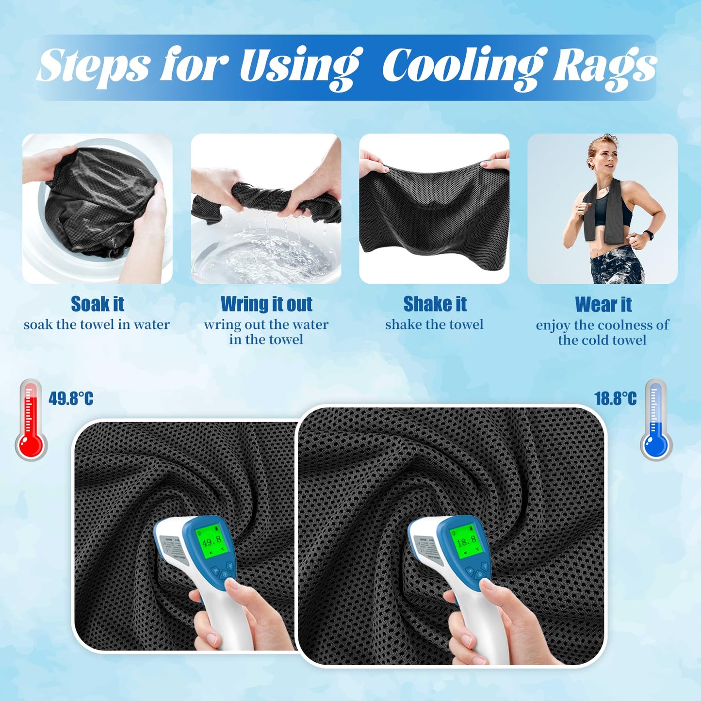 PAWPRO 4 Packs Cooling Towels for Neck and Face(40"x12"), Soft Breathable Cooling Towel with Waterproof Bag & Carabiner,Microfiber Cooling Towels for Yoga, Sport,Gym,Camping (Multicolor)
