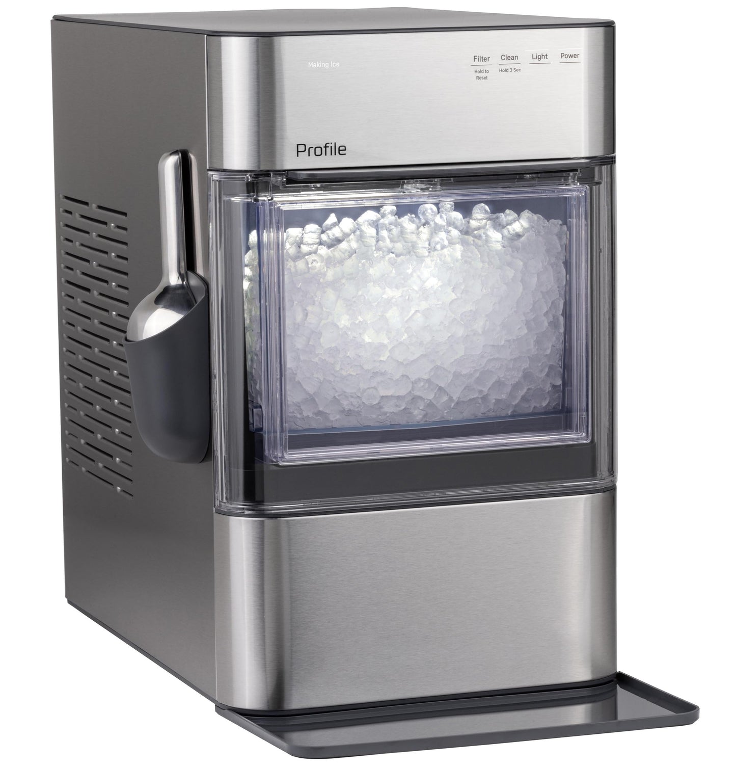 GE Profile Opal 2.0 Ultra Nugget Ice Maker with Scale Inhibiting Filter, Scoop Included, 38 lbs in 24 Hours, Pellet Ice Machine with WiFi & Smart Connected, Stainless Steel