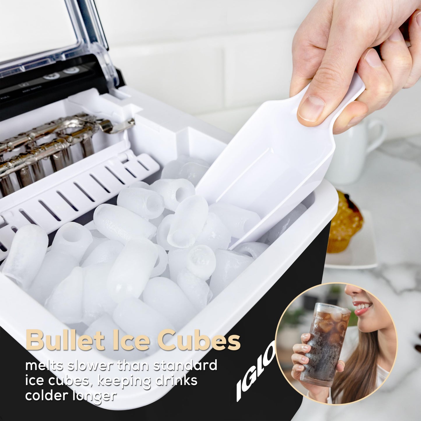 Igloo Automatic Self-Cleaning Portable Electric Countertop Ice Maker Machine with Handle, 26 Pounds in 24 Hours, 9 Ice Cubes Ready in 7 Minutes, with Ice Scoop and Basket