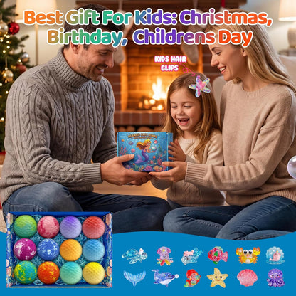Mermaid Bath Bombs for Kids with Surprise Toys Inside, 12pcs Bubble Kids Bath Bombs with Mermaid Toys Gift Set for 3 4 5 6 7 8 Year Old Girls Birthday Christmas Gift Spa Bath Ball with Bath Toy Fun