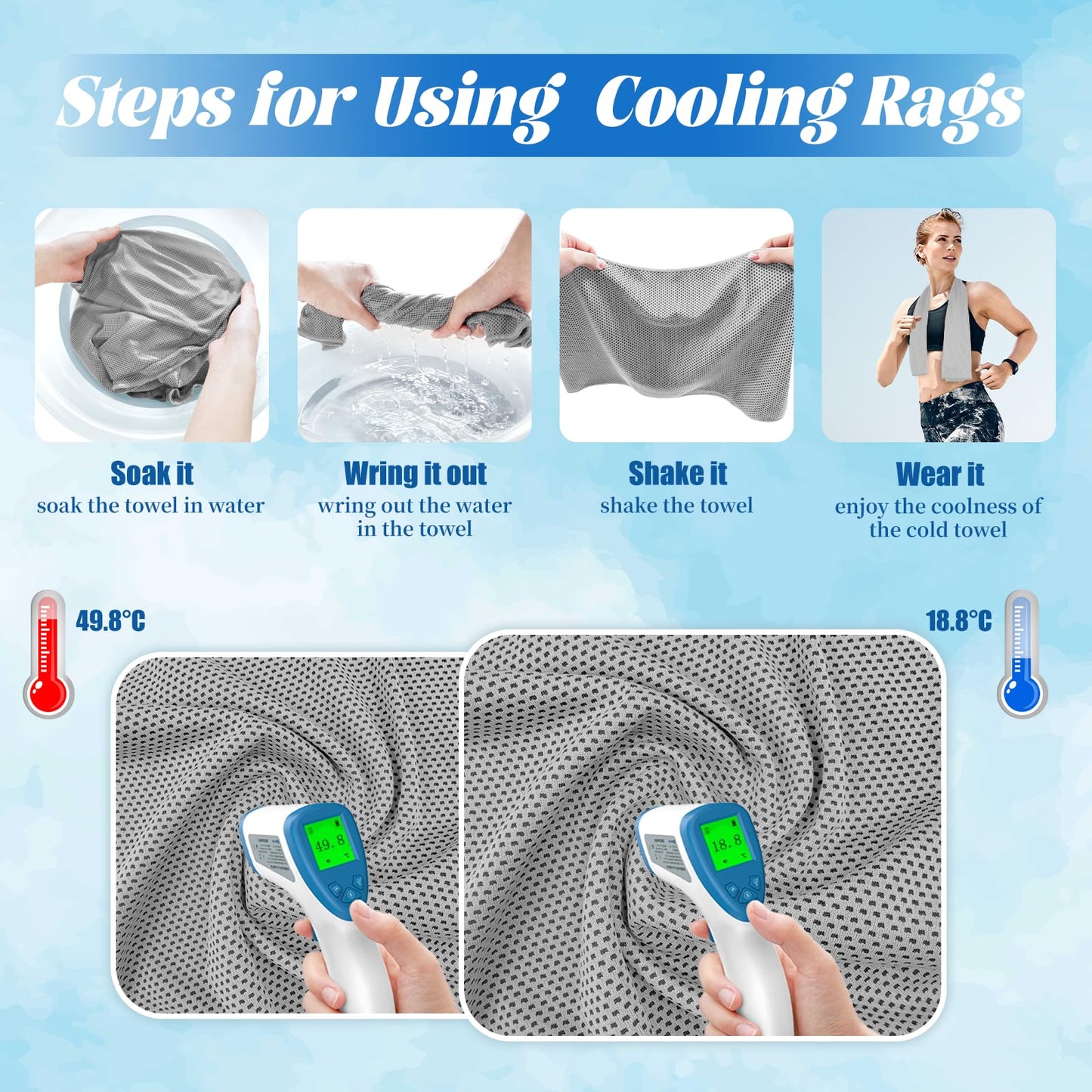 PAWPRO 4 Packs Cooling Towels for Neck and Face(40"x12"), Soft Breathable Cooling Towel with Waterproof Bag & Carabiner,Microfiber Cooling Towels for Yoga, Sport,Gym,Camping (Multicolor)