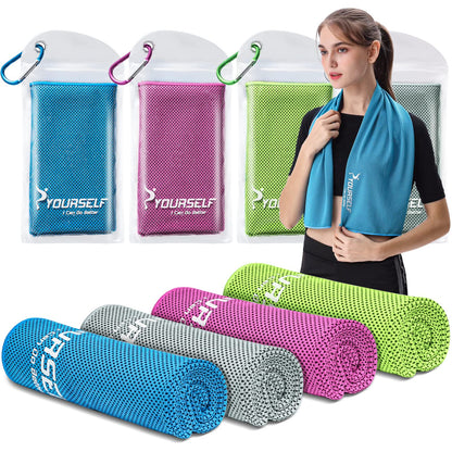 SYOURSELF Cooling Towels for Neck and Face, 4 Pack 40" x 12" Cooling Towel for Hot Weather, Soft Breathable Instant Cool Chilly Pad for Sports Golf Yoga Gym Athletes Camping Ice Towels(Mix-4pcs)