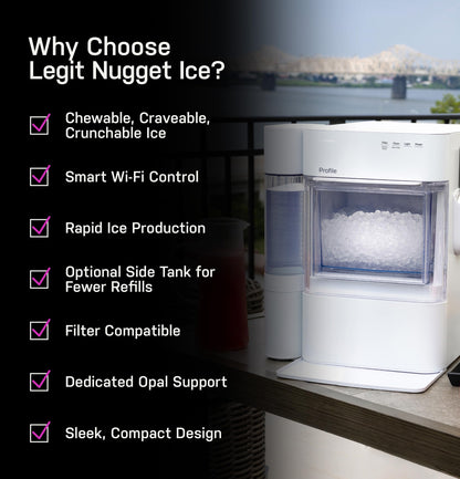 GE Profile Opal 2.0 Ultra Nugget Ice Maker with Scale Inhibiting Filter, Scoop Included, 38 lbs in 24 Hours, Pellet Ice Machine with WiFi & Smart Connected, Stainless Steel
