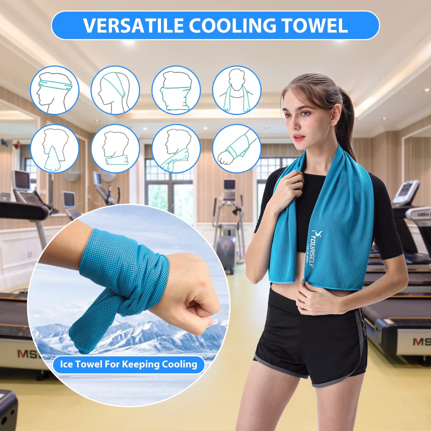SYOURSELF Cooling Towels for Neck and Face, 4 Pack 40" x 12" Cooling Towel for Hot Weather, Soft Breathable Instant Cool Chilly Pad for Sports Golf Yoga Gym Athletes Camping Ice Towels(Mix-4pcs)