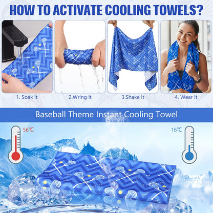 12 Pcs Cooling Towel Baseball Football Basketball Breathable Chilly Softball Soccer Ice Towel, 40"x12" Tennis Microfiber Accessories for Player(White,Baseball)