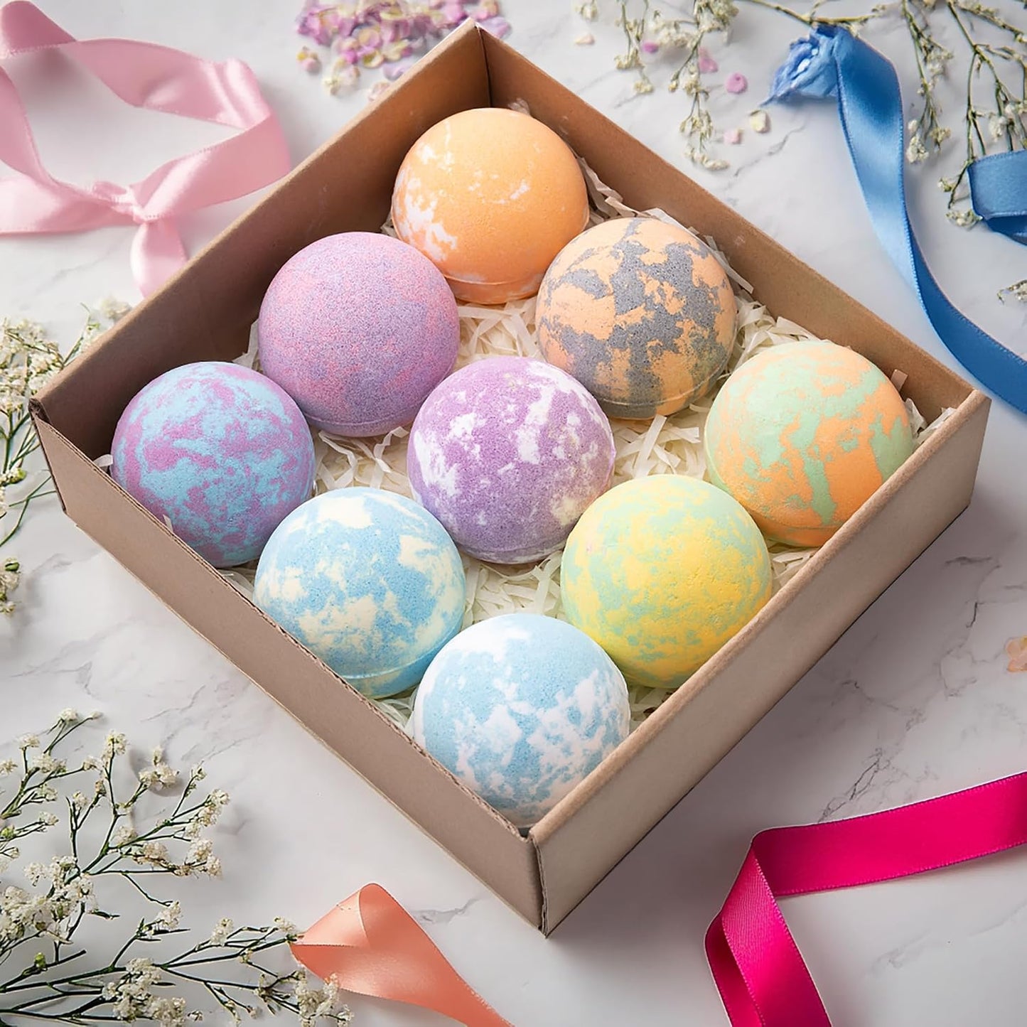 Bath Bombs for Women, 9pcs Handmade Bubble Bath Bombs with Natural Essential Oils, Wonderfull Gift for Women, as Well as Nice Valentine's Day or Birthday Gift for Wife and Girlfriend