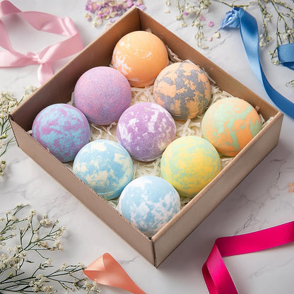 Bath Bombs for Women, 9pcs Handmade Bubble Bath Bombs with Natural Essential Oils, Wonderfull Gift for Women, as Well as Nice Valentine's Day or Birthday Gift for Wife and Girlfriend