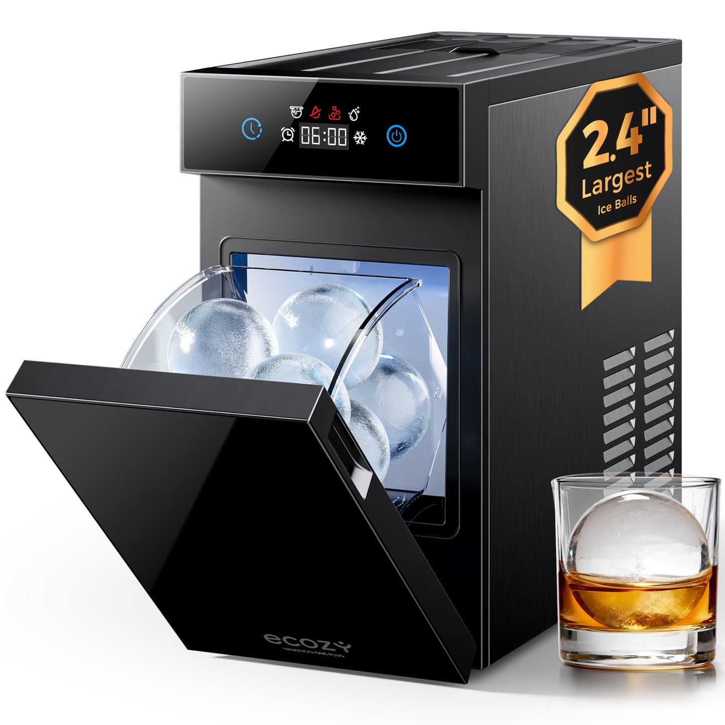 Ecozy Countertop Ice Maker, Portable, Self-Cleaning, 9 Bullet Ice Cubes in 6 Mins, 26lbs/24Hrs, Ice Maker Machine with Ice Bags, Handle, Standing Scoop and Basket, Black, IM-BS261C