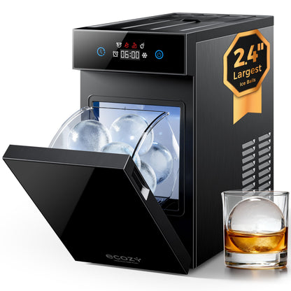 Ecozy Countertop Ice Maker, Portable, Self-Cleaning, 9 Bullet Ice Cubes in 6 Mins, 26lbs/24Hrs, Ice Maker Machine with Ice Bags, Handle, Standing Scoop and Basket, Black, IM-BS261C