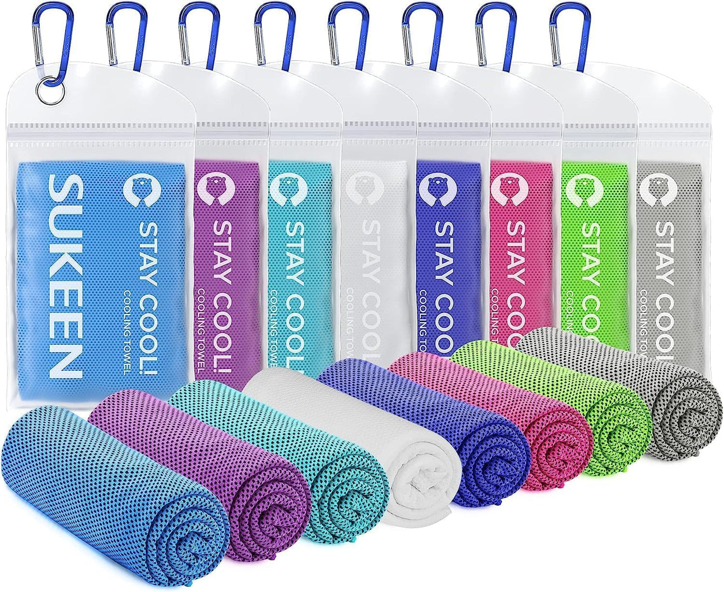 Sukeen 4 Pack Cooling Towels (40"x12") for Neck and Face, Cooling Neck Wraps, Breathable Cooling Towel for Hot Weather, Sweat Towels for Yoga, Sports, Golf, Gym, Camping, Running, Fitness, Workout