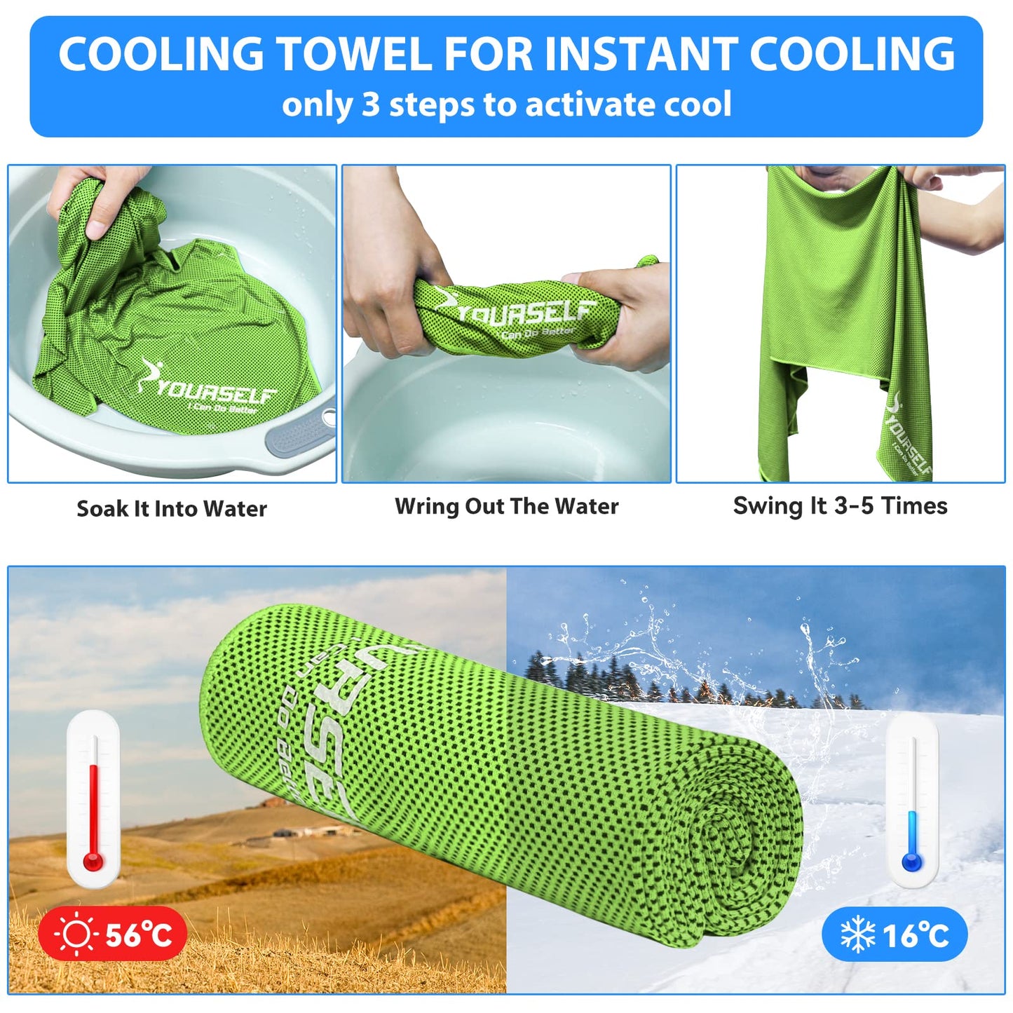 SYOURSELF Cooling Towels for Neck and Face, 4 Pack 40" x 12" Cooling Towel for Hot Weather, Soft Breathable Instant Cool Chilly Pad for Sports Golf Yoga Gym Athletes Camping Ice Towels(Mix-4pcs)