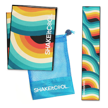 SHAKEitCOOL Original Cooling Towel – Be Cool in Style - Heat Relief, Soft, Lightweight, Sun Protection, Easy Clean - Perfect for Biking, Running, Yoga, Gym, Gardening - Aurora