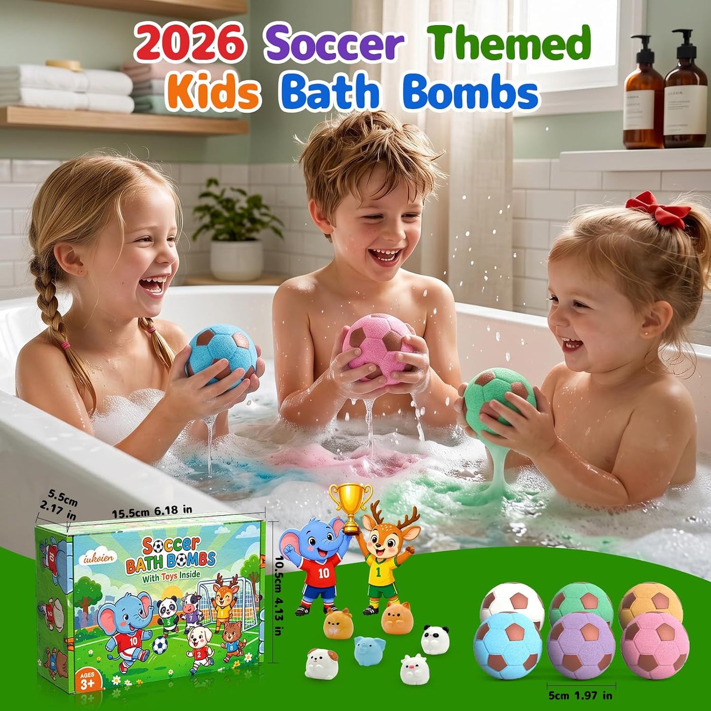 Soccer Kids Bath Bombs with Surprise Toys Inside, 6 Pack Gentle Bubble Bath Fizzies, Football Shape Spa Gifts for 3-12 Year Old Boys Teen Sports Theme Girls Party Favor Birthday Christmas