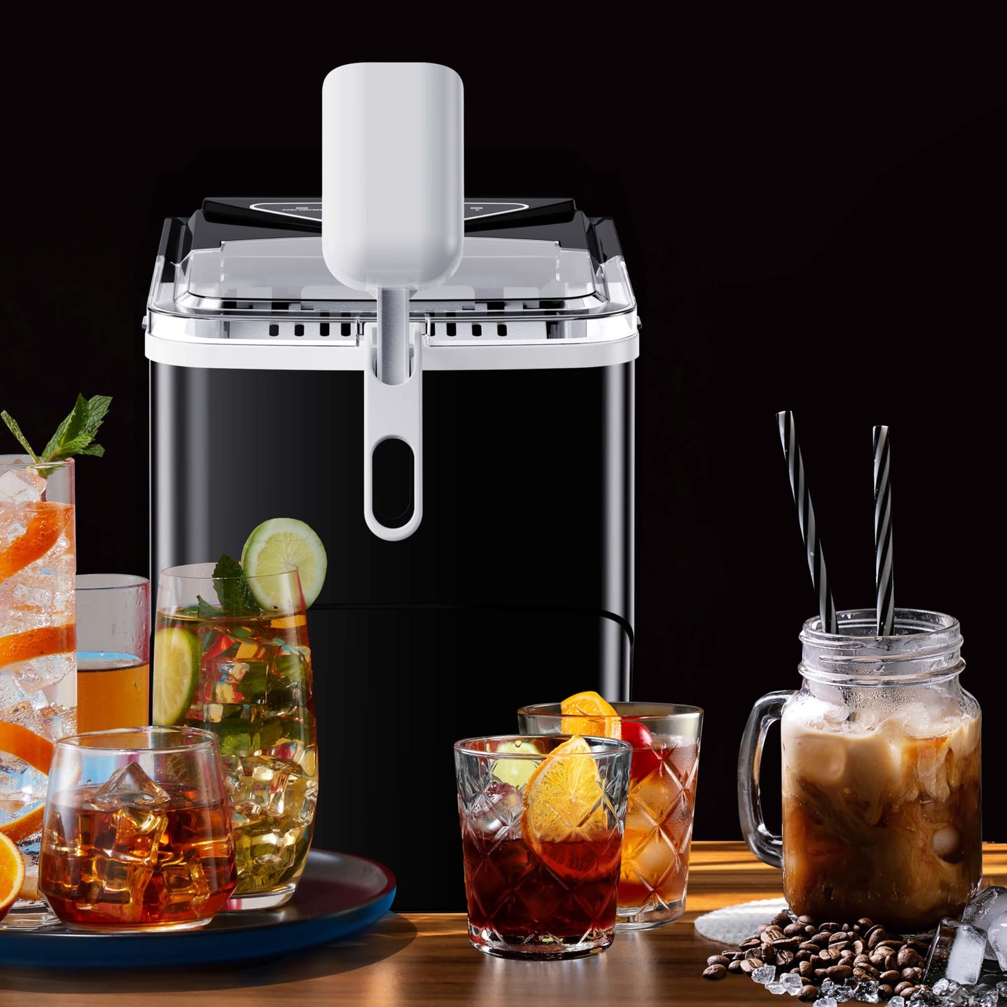 Silonn Countertop Ice Maker with 2.5L Expandable Ice Basket, 26.5lbs/24H, 9 Cubes in 6 Mins, 2 Ice Sizes, Self-Cleaning & LED Touch Control for Home Kitchen Office
