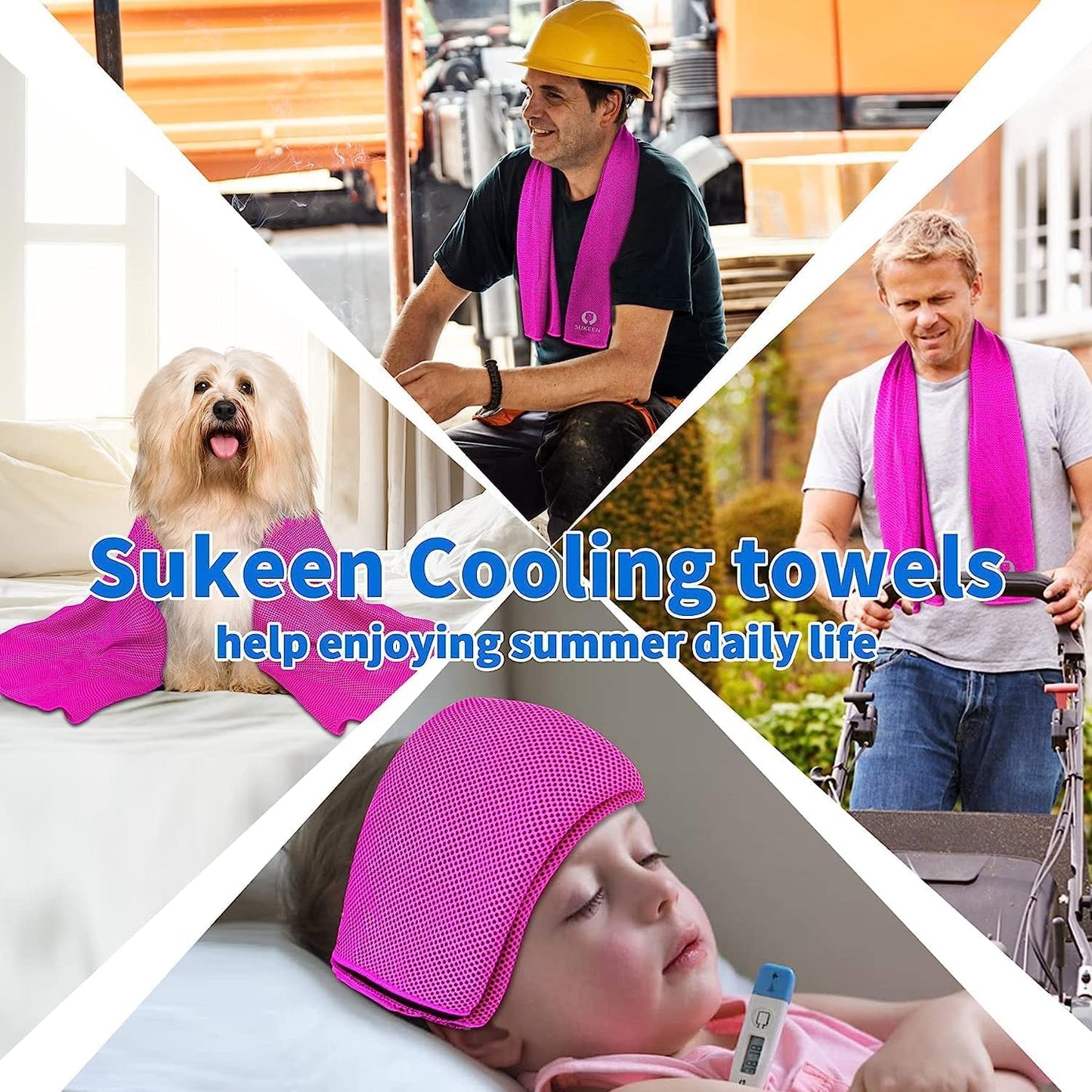 Sukeen 4 Pack Cooling Towels (40"x12") for Neck and Face, Cooling Neck Wraps, Breathable Cooling Towel for Hot Weather, Sweat Towels for Yoga, Sports, Golf, Gym, Camping, Running, Fitness, Workout