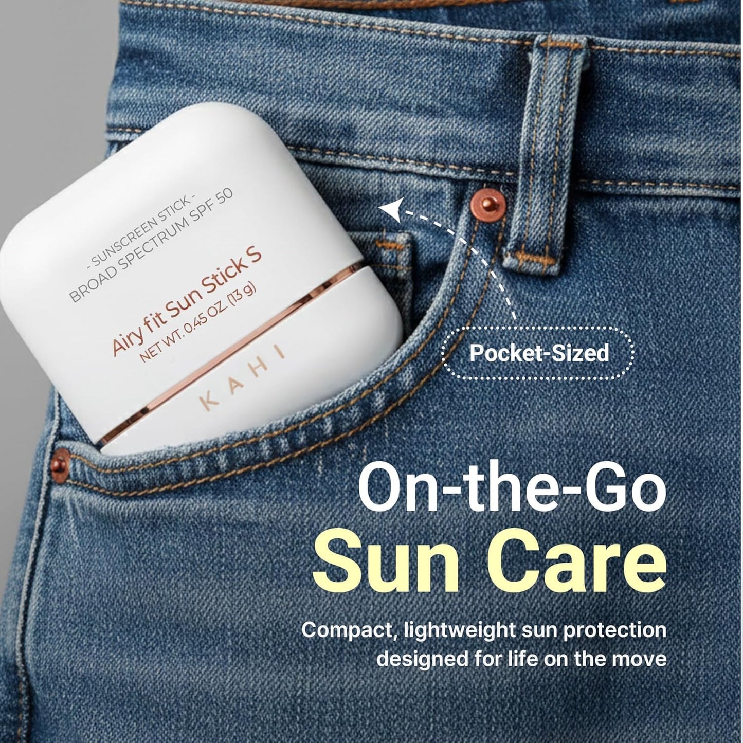 KAHI Airy Fit Sun Stick S - SPF 50+ Triple Functional Broad Spectrum Face Sunscreen Stick - Waterproof, Sweatproof & Sandproof - Ultra-Lightweight & Non-Greasy Sun Shield - Korean Skin Care 0.45 oz