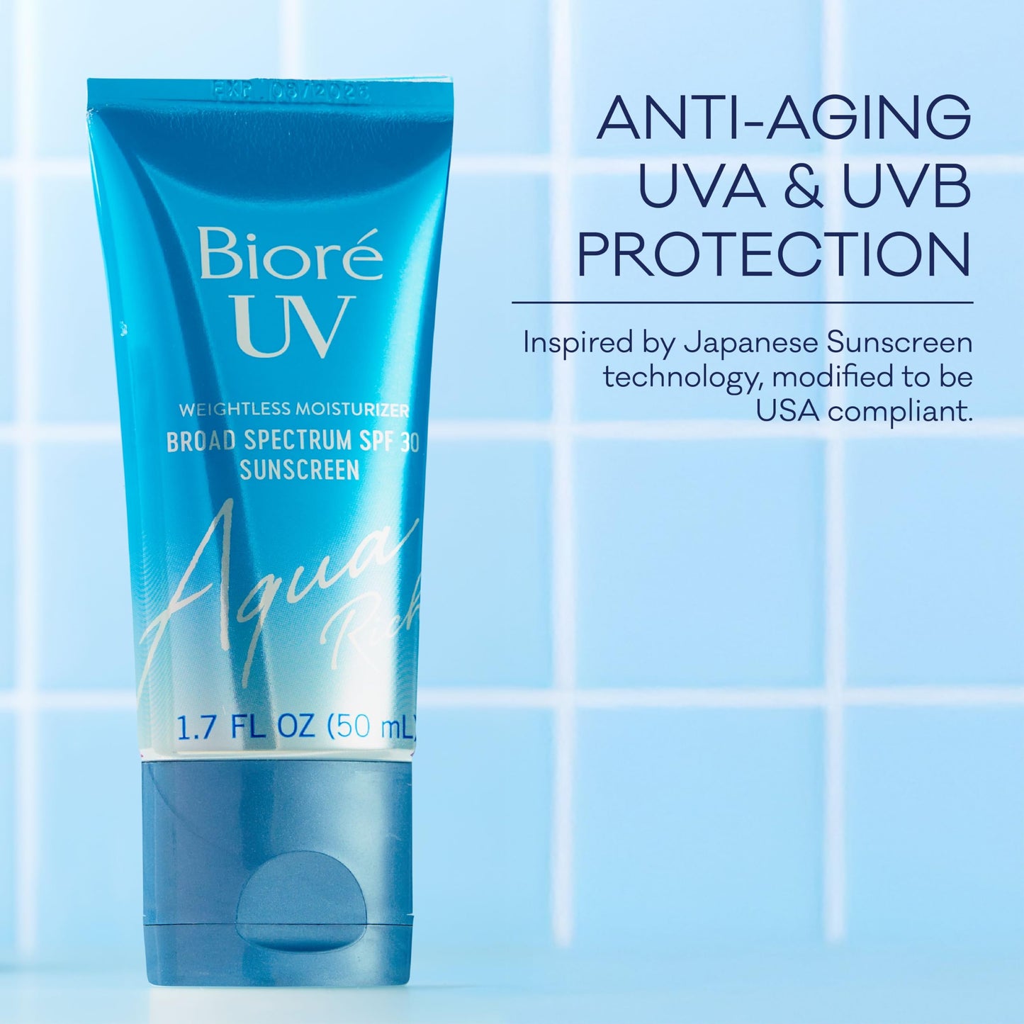 Biore UV Aqua Rich Daily Hydrating Facial Moisturizer with SPF 50 | Oil Free Sunscreen & Primer for Makeup with Hyaluronic Acid, No White Cast, Non-Comedogenic, For Sensitive Skin, PA++++, 1.7 Oz