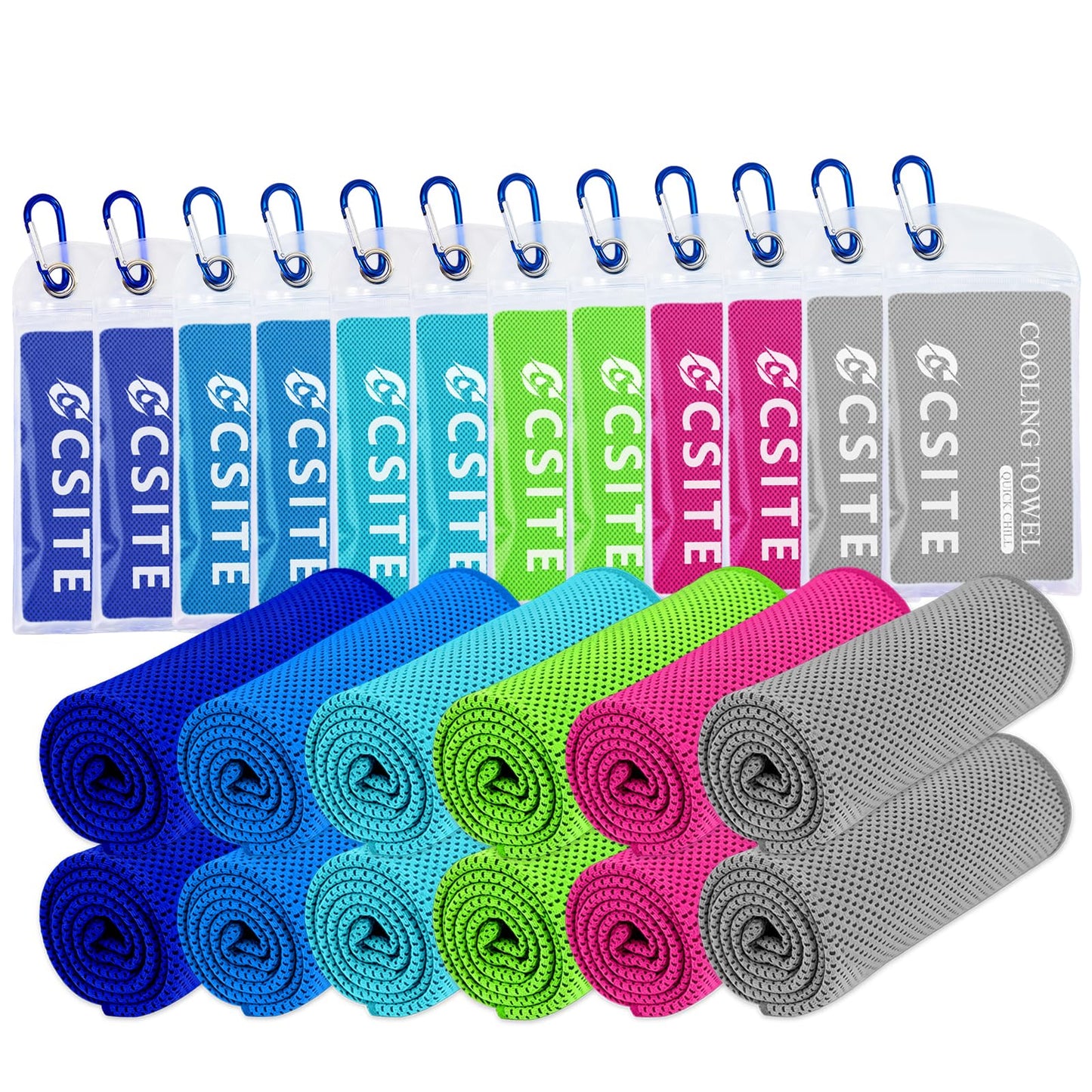CSITE 4 Pack Cooling Towels (47"x12") for Neck and Face, Ice Towel for Hot Weather, Soft Breathable Chilly Gym Towels, Microfiber Towel for Work Out, Yoga, Running, Camping & More Activities