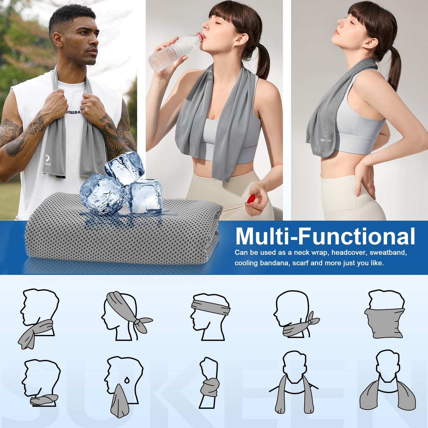 Sukeen Cooling Towels 6 Pack (40"x12"), Cooling Towels for Neck and Face, Quick Dry Sport Camping Cooling Towel, Cold Towel for Hot Weather