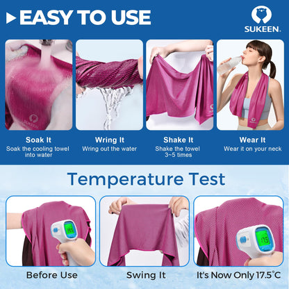 Sukeen Cooling Towels 6 Pack (40"x12"), Cooling Towels for Neck and Face, Quick Dry Sport Camping Cooling Towel, Cold Towel for Hot Weather