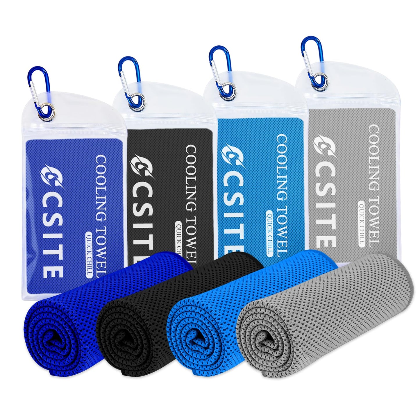 CSITE 4 Pack Cooling Towels (47"x12") for Neck and Face, Ice Towel for Hot Weather, Soft Breathable Chilly Gym Towels, Microfiber Towel for Work Out, Yoga, Running, Camping & More Activities