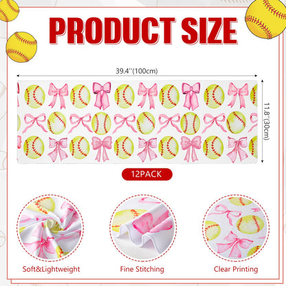 12 Pcs Cooling Towel Baseball Football Basketball Breathable Chilly Softball Soccer Ice Towel, 40"x12" Tennis Microfiber Accessories for Player(White,Baseball)