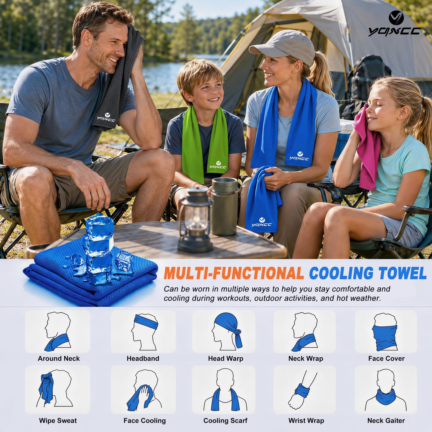 YQXCC 4 Pack Cooling Towels 40"x12", Cold Cool for Neck & Face | Cooling Neck Wraps, Soft Breathable Microfiber Chilly Towels, Ideal for Gym, Yoga, Golf, Running, Camping & Hot Weather