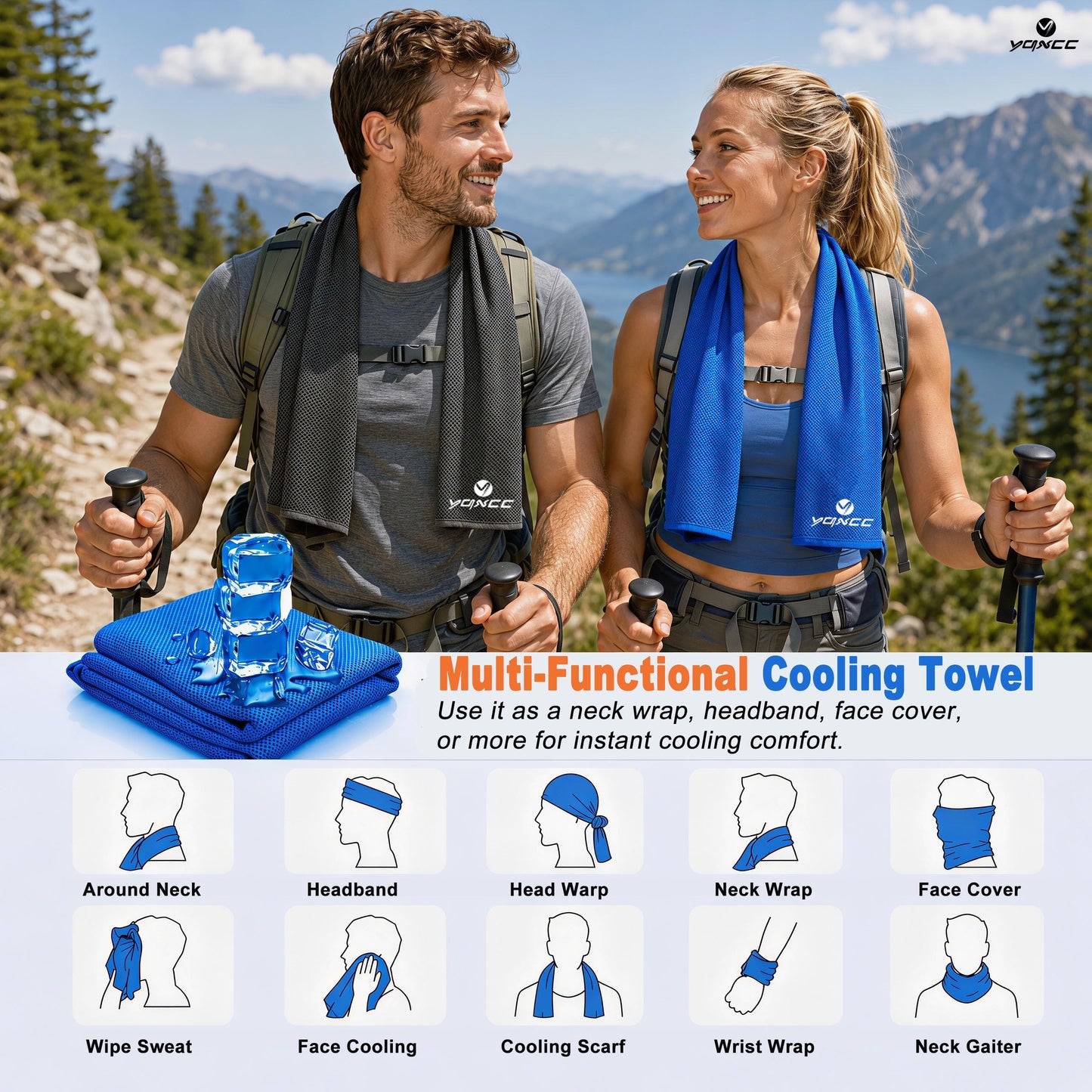 YQXCC 4 Pack Cooling Towels (40"x12"), Cool Neck Towel, Soft Breathable Microfiber for Gym, Yoga, Golf, Running, Camping & Summer Outdoor Activities