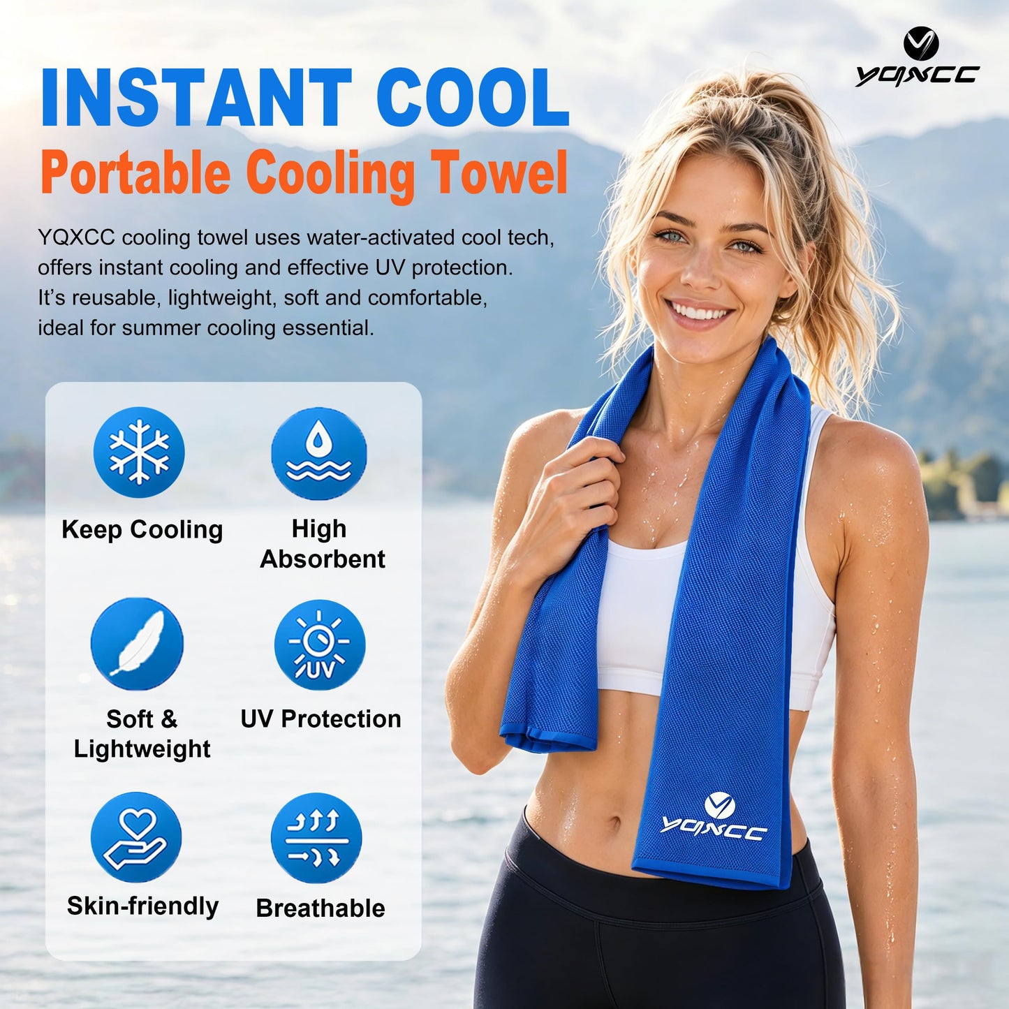 YQXCC 4 Pack Cooling Towels 40"x12", Cold Cool for Neck & Face | Cooling Neck Wraps, Soft Breathable Microfiber Chilly Towels, Ideal for Gym, Yoga, Golf, Running, Camping & Hot Weather