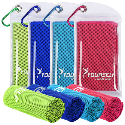 SYOURSELF Cooling Towels for Neck and Face, 4 Pack 40" x 12" Cooling Towel for Hot Weather, Soft Breathable Instant Cool Chilly Pad for Sports Golf Yoga Gym Athletes Camping Ice Towels(Mix-4pcs)