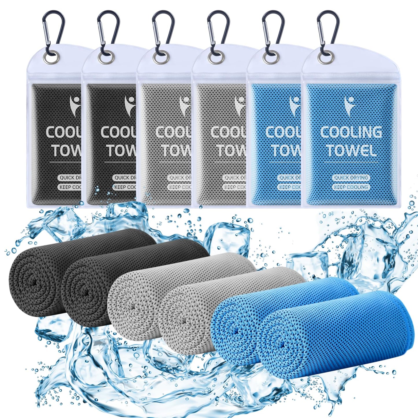 Clothirily Cooling Towels for Women Men, Breathable Cooling Towels for Neck and Face, Workout Towel for Hot Weather, Sweat Towel for Gym Yoga, Camping, Fitness, Running, Traveling, 6 Pack 40"x12"