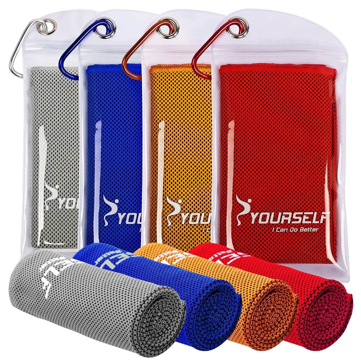 SYOURSELF Cooling Towels for Neck and Face, 4 Pack 40" x 12" Cooling Towel for Hot Weather, Soft Breathable Instant Cool Chilly Pad for Sports Golf Yoga Gym Athletes Camping Ice Towels(Mix-4pcs)